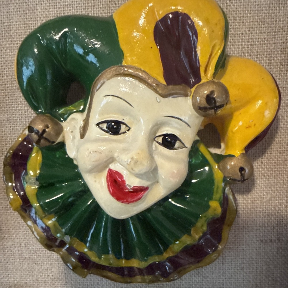 Vintage Mardi Gras Jester Face‎ Pin Large 3-in